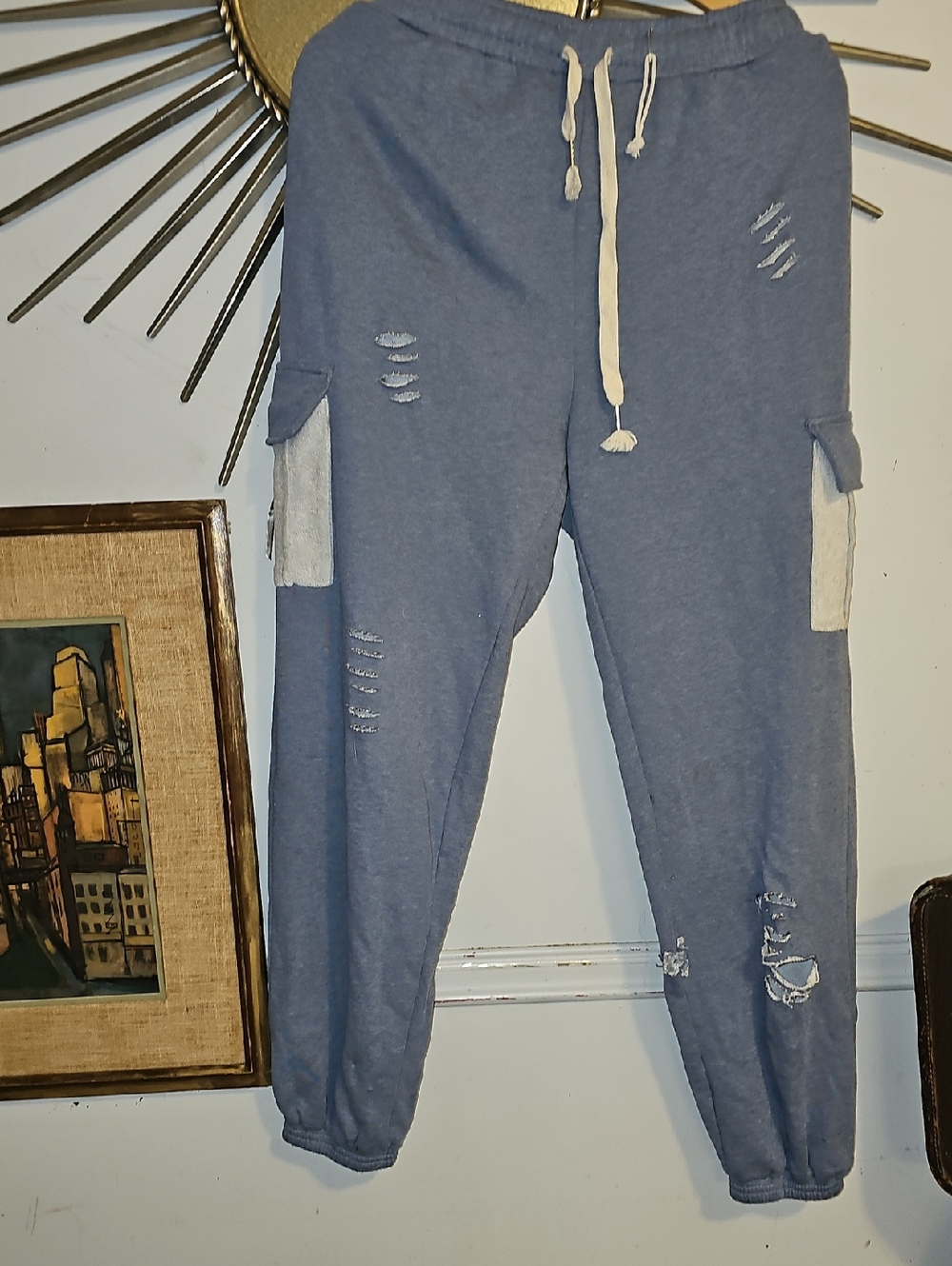 POL Light Blue Jogger Sweatpants And White Drawstrings Light Weight And Loose